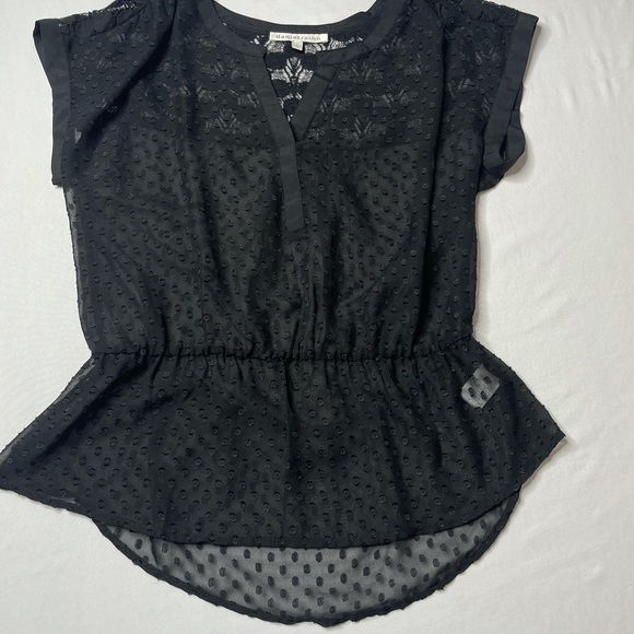 Daniel Rainn Womans Sheer Black Lace Polyester Short Sleeve Blouse - Picture 3 of 7